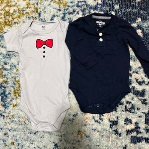 (2) Osh Kosh & Hudson Baby Button Onesies